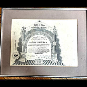 Certificate From Northern Masonic Jurisdiction, 1984 , 14x18”, Framed